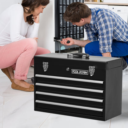 20,3 Zoll Metall-Werkzeugkasten mit Schubladen, tragbarer Werkzeugkasten aus Stahlmetall mit Schutzauskleidung (Schwarz, 4 Schubladen)