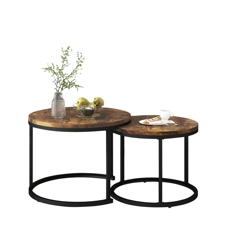 Runder Couchtisch 2er Set Satz Couchtisch Wohnzimmer Runder geschachtelter Beistelltisch 2 Runder Beistelltisch (Braun)