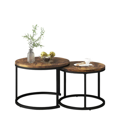 Runder Couchtisch 2er Set Satz Couchtisch Wohnzimmer Runder geschachtelter Beistelltisch 2 Runder Beistelltisch (Braun)