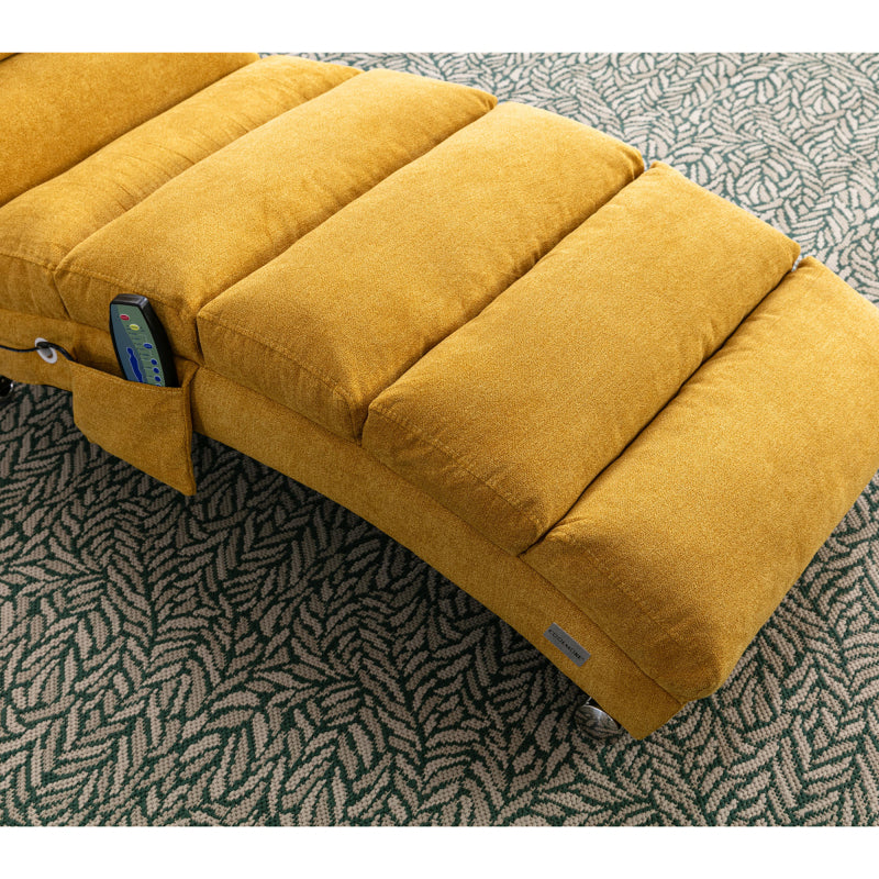 Sackleinen Massage Chaise Lounge Indoor mit Fernbedienung, Ergonomische elektrische Massage Long Lounger mit 5 Modi für Büro, Wohnzimmer, Schlafzimmer (Senfgelb)