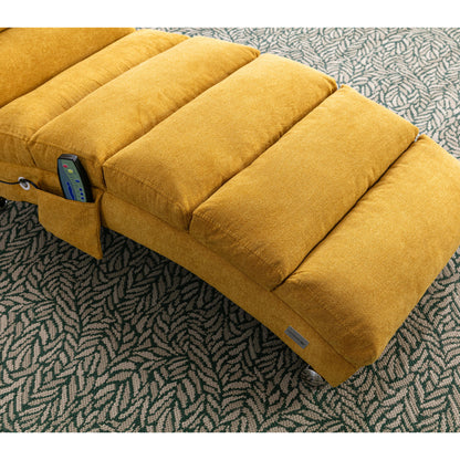 Sackleinen Massage Chaise Lounge Indoor mit Fernbedienung, Ergonomische elektrische Massage Long Lounger mit 5 Modi für Büro, Wohnzimmer, Schlafzimmer (Senfgelb)