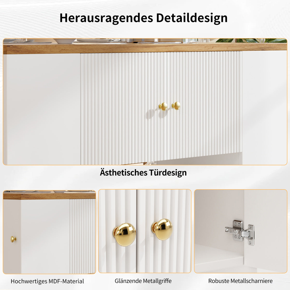 Moderne Kücheninsel Weiß, Küchenschrank mit klappbarer Arbeitsplatte, Sideboard mit Schubladen & Regalen, Esstisch & Servierwagen, 140x70cm