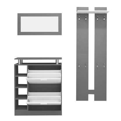 Wandgarderoben-Set 80 x 25 x 96.5 cm, inkl. Spiegel, 2 Wandpaneelen, einer Regalwand und einem Schuhschrank, Korpus anthrazitgrau matt, Flurmöbel, Flurtrockenständer, Flurgarderobe, Schuhwechsler-Set,