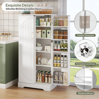 Hochschrank Weiß (60x128x35 cm), Küchenschrank mit LED-Sensorlicht