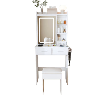 Kleiner Schminktisch LED, USB/Steckdose, 3 Lichtfarben, Hocker, Platzsparend