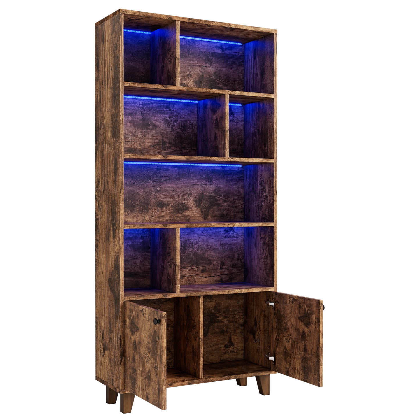 Bücherregal, LED-Farbwechsel-Ambientelicht, Fernbedienung, einfache Form, braun