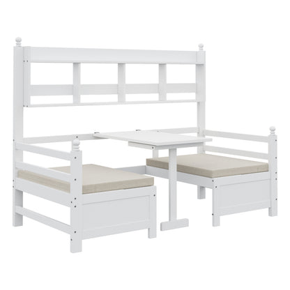 Multifunktionales Massivholz Schlafsofa 200x90 cm, 2-in-1 Bett und Schreibtisch, Frei Umbaubar, Mit Bücherregal Zur Aufbewahrung, Mit Bequemen Kissen, Gästebett Einzelholzbett, Weiß