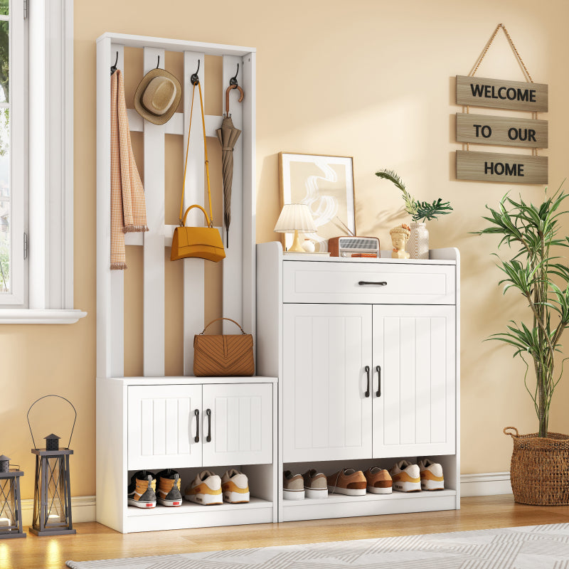 Flurgarderobe Paneel+Schuhschränke, Schuhwechsel-Set, weiß Garderoben-Set 140.6 x 32 x 180 cm