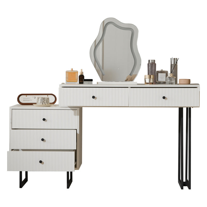 Schminktisch, Kosmetiktisch-Set mit Spiegel und Beleuchtung, ausziehbare Tischplatte, 3-farbige LED-Beleuchtung, Maße: B100/H76/T40 cm (ohne Hocker)