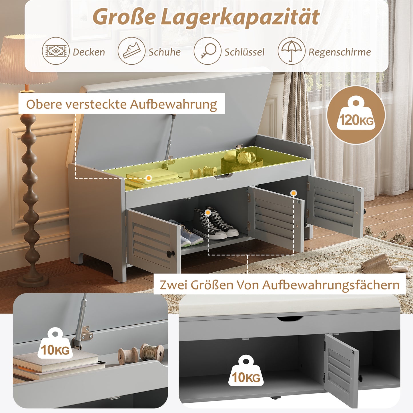 Moderne schuhbank mit sitzfläche, Eingangsbereich, Wohnzimmer, flurmöbel,  Grau