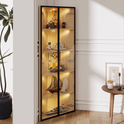 Eckvitrine, Eiche-Optik: Glasvitrine für Sammlungen, Bücher, Wein oder als Badezimmerschrank 62x35x160cm