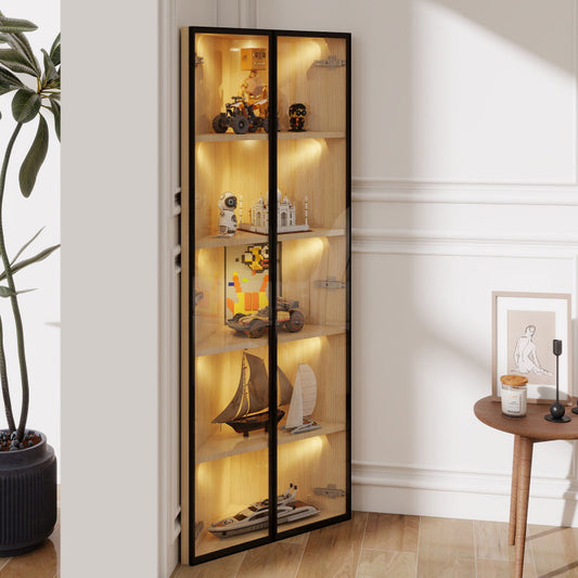Eckvitrine, Eiche-Optik: Glasvitrine für Sammlungen, Bücher, Wein oder als Badezimmerschrank 62x35x160cm
