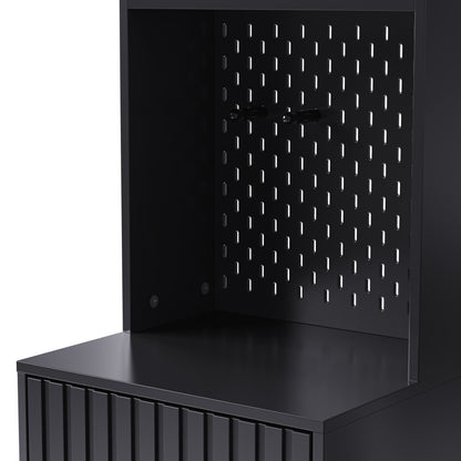 Garderobenset mit Sitzbank, Pegboard, 4 Haken, 2 Schubladen & Schrank, MDF, Schwarz, 100×35×180 cm