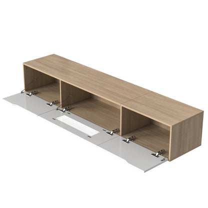 TV-Schrank, Hochglanz-TV-Schrank, farblich passend zu Hochglanz-Weiß und Holzfarbe, mit farbwechselndem LED-Licht.