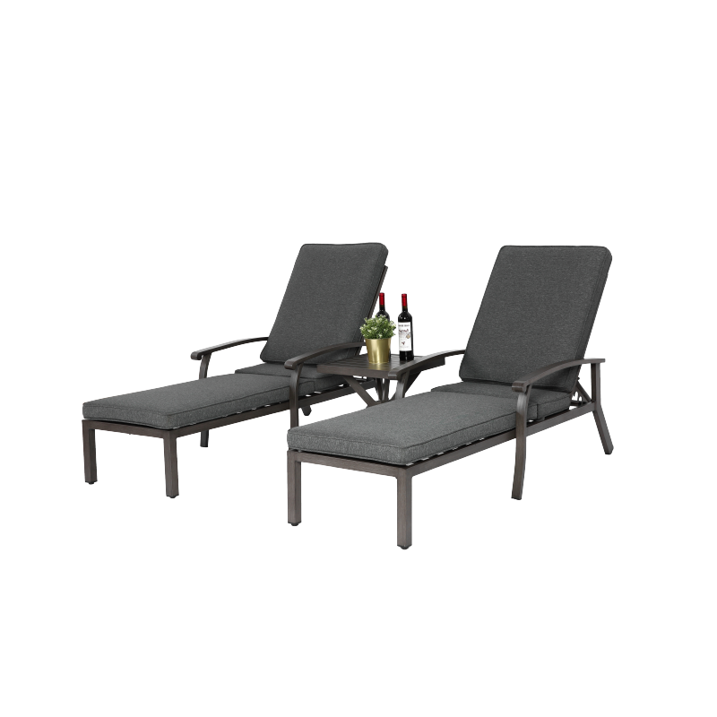 Lounge Patio Chair with Cotton Cushion, Adjustable Reclining Rust-Resistant Aluminum  Poolside Chaise Lounge Furniture, Waterproof Grey Cushion (1pc)