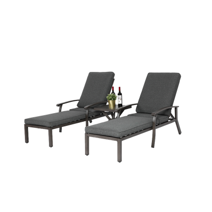Lounge Patio Chair with Cotton Cushion, Adjustable Reclining Rust-Resistant Aluminum  Poolside Chaise Lounge Furniture, Waterproof Grey Cushion (1pc)