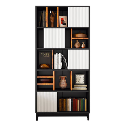 Bücherregal mit 5 Fachböden, Höhe 165 cm, Breite 80 cm, mit Fachböden, Farben schwarz, weiß und braun
