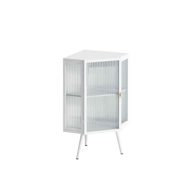 Floor Coner Cabinet with Tempered Glass Door & Adjustable Shelf for Bathroom, Living Room, Bedroom(White)
