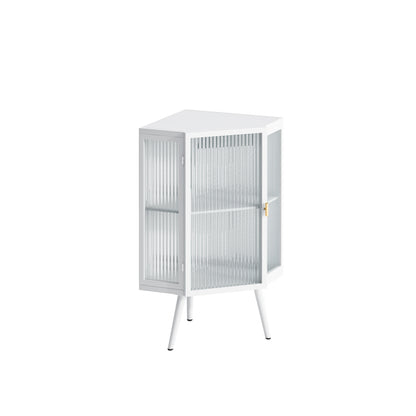 Floor Coner Cabinet with Tempered Glass Door & Adjustable Shelf for Bathroom, Living Room, Bedroom(White)