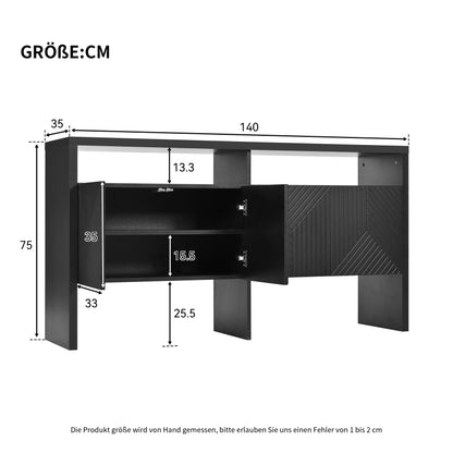 Kommode / Sideboard / Flurschrank mit 2 offenen Fächern und 4 Türen, Schwarz