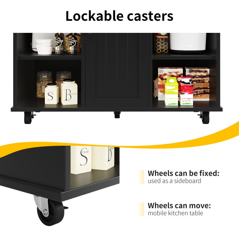 Moderne Kücheninsel (127×46×91,5cm) Küchenschrank Essschrank mit Holzmaserung Esswagen mit multifunktionalem Stauraum und herausnehmbaren Trennwänden, schwarz