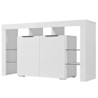 Hochglanz-LED-Sideboard, Küchenschrank, Schrank, Buffet-Aufbewahrung, Servertisch mit LED-Leuchten, Hochglanz-Buffetschrank mit 4 Glasböden und 2 Tür, Vitrine für Wohnzimmer, Eingangsbereich