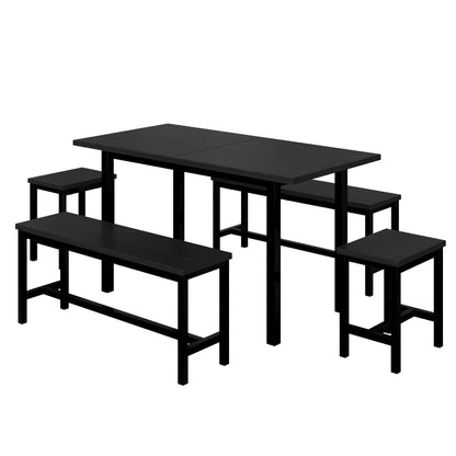 Esstisch-Set (mit Esstisch, 4 Stühlen), schwarz