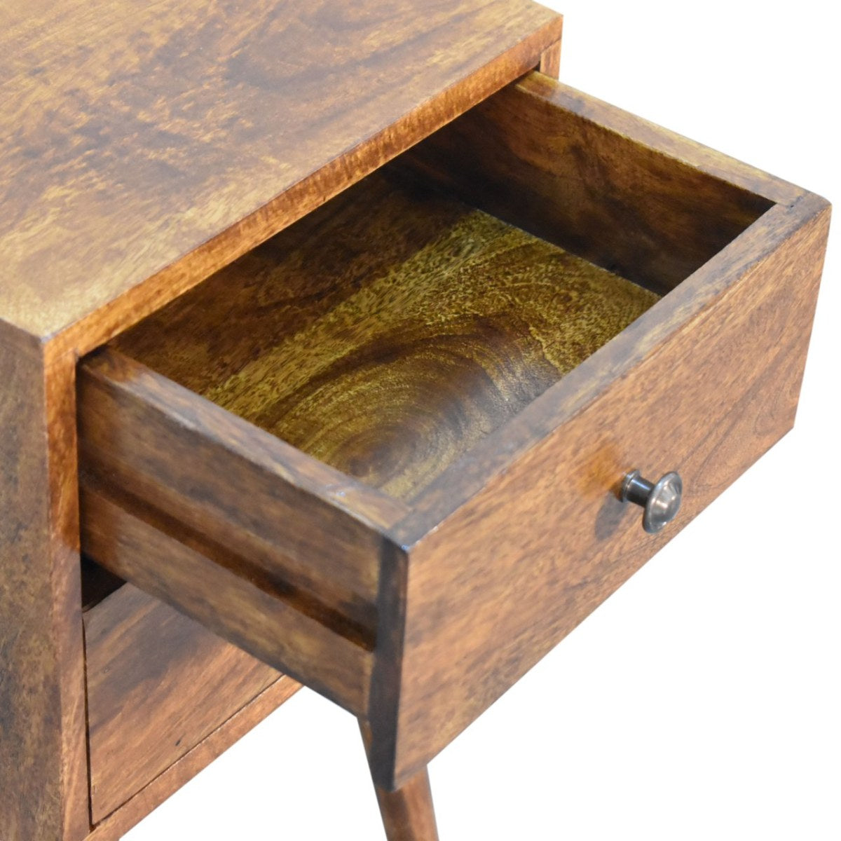Mini-Nachttisch aus massivem Mangoholz – Kastanienbraun, 2 Schubladen, Handgefertigt, Skandinavisches Design, 30x30x57 cm