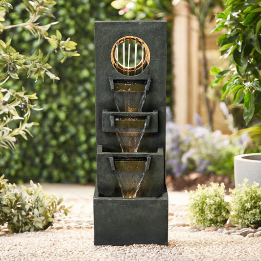 39.3inches High Modern Cascading Indoor/Outdoor Fountains and Waterfalls with LED Lights for Garden, Patio, Yard, and Deck Decor
