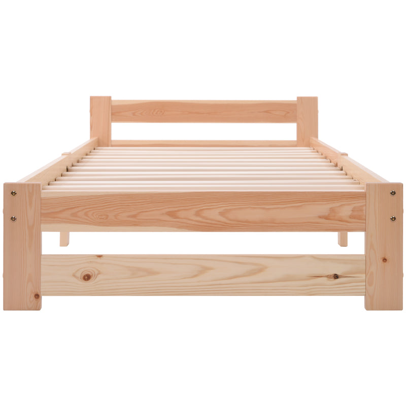 Solide Massivholzbett Futonbett Massivholz Natur Bett aus mit Kopfteil und Lattenrost , Natur (200x90cm)