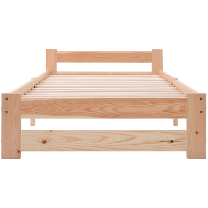 Solide Massivholzbett Futonbett Massivholz Natur Bett aus mit Kopfteil und Lattenrost , Natur (200x90cm)