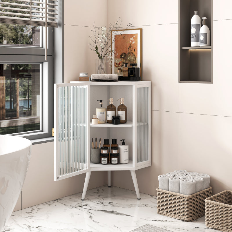 Floor Coner Cabinet with Tempered Glass Door & Adjustable Shelf for Bathroom, Living Room, Bedroom(White)