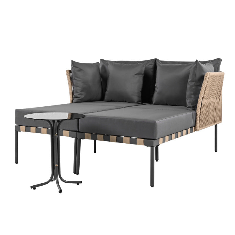 Gartensofa, Outdoor Loungesessel, Abnehmbarer und Modularer Garten Loungesessel, Balkonmöbel-Set, Loungemöbel, Terrassenmöbel mit 4 Kissen, Couchtisch mit Abnehmbaren und Waschbaren Kissen, Grau