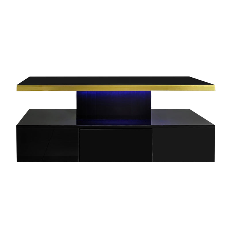 Couchtisch, Tisch mit Schubladen, Hochglanzlackierung, Beistelltisch mit zwei Ablageebenen. Mit LED-Licht