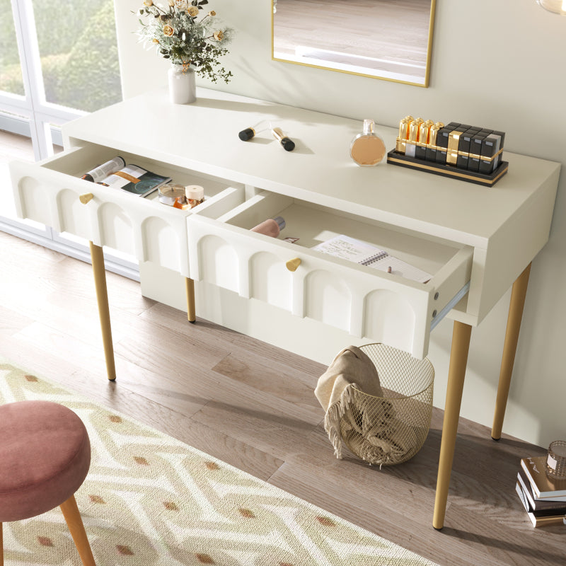 Schminktisch mit 2 Schubladen 76.5cm Höhe ,Kommode Schlafzimmer Highboard Weiss Sideboard Schubladenkommode Kommode für Schlafzimmer, Creme-Weiß -H76.5/B100/T45 cm