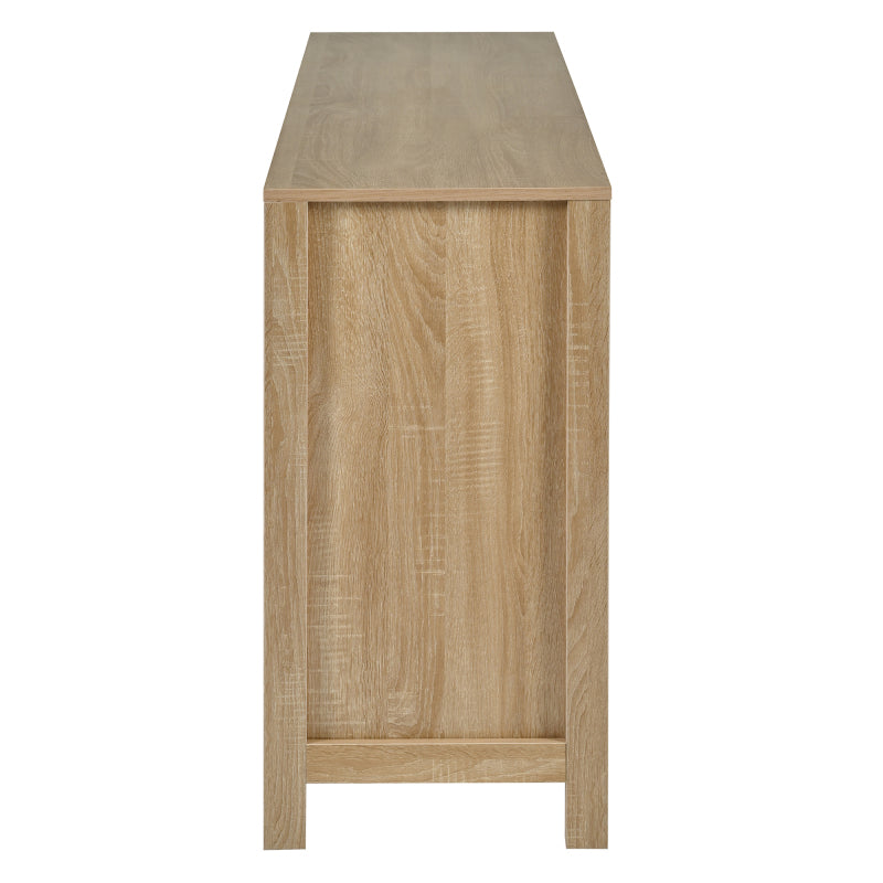 Modernes Sideboard im minimalistischen Stil 4-Rattantür, Metallgriff einfaches Buffetschrank für Esszimmer, Wohnzimmer, Küche (Naturholz)