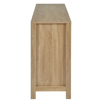 Modernes Sideboard im minimalistischen Stil 4-Rattantür, Metallgriff einfaches Buffetschrank für Esszimmer, Wohnzimmer, Küche (Naturholz)