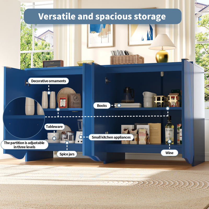 Sideboard(140×40×85cm), buffetschrank, cabinets, Esszimmer Wohnzimmer Aufbewahrungsschränke, Gemusterte Schränke, Freistehende Schränke, Küchenmöbel,Wellenmuster-Design, Blau