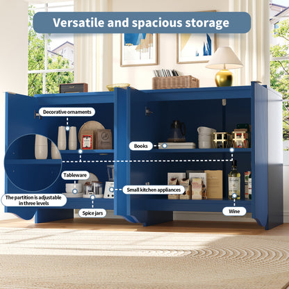 Sideboard(140×40×85cm), buffetschrank, cabinets, Esszimmer Wohnzimmer Aufbewahrungsschränke, Gemusterte Schränke, Freistehende Schränke, Küchenmöbel,Wellenmuster-Design, Blau