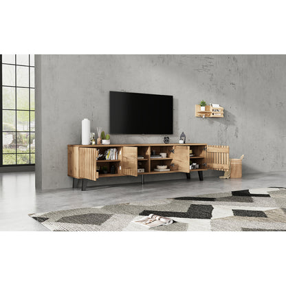 180 x 40 x 55 cm TV-Schrank, Lowboards  in Originalholzfarbe, 8 separate Ablagefächer, TV-Ständer, TV-Konsolen-Entertainment-Center passend für 70-Zoll-Fernseher, geeignet für Wohnzimmer
