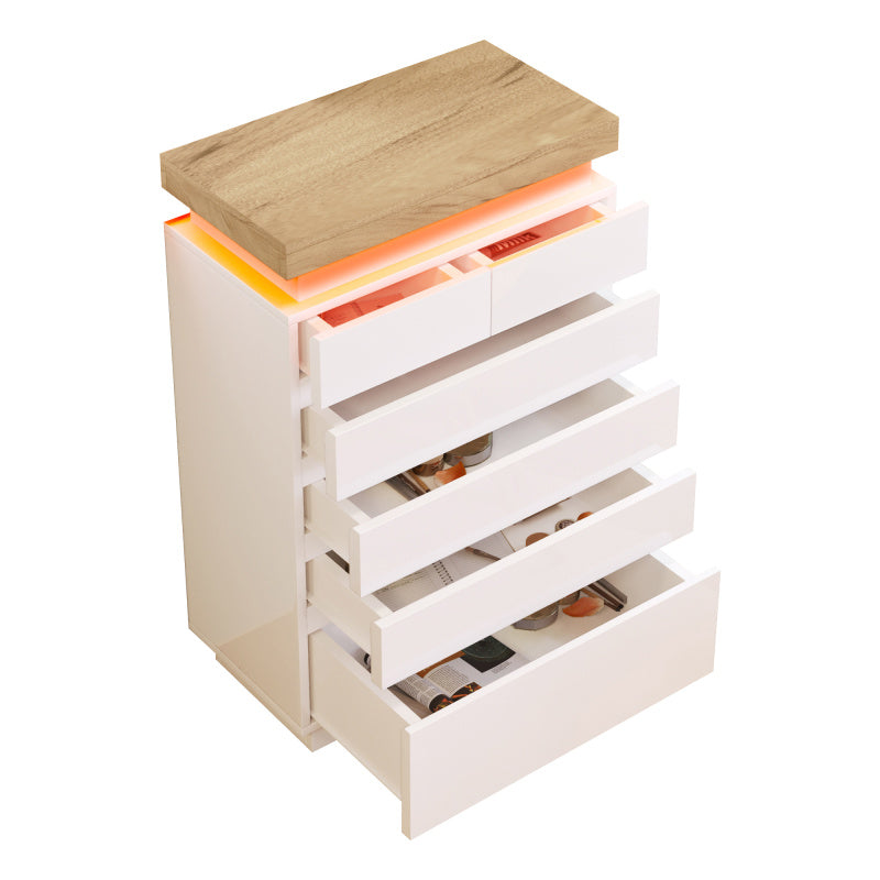 Kommode, Hochglanz Sideboard mit 6 Schubladen, LED Beleuchtung (App Control), Mehrzweckschrank für Wohnzimmer und Schlafzimmer, 115 x 73 x 39 cm, Weiß
