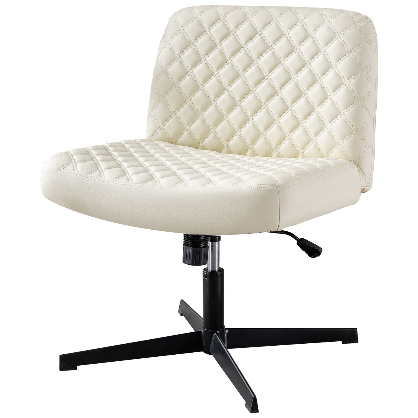 Bürostuhl Ohne Armlehnen,Home Office Stuhl Keine Räder,Heavy Duty Metallbasis,120°Schaukelnder breiter Sitz Ergonomischer Stuhl, Dicken gepolsterte Dreh Eitelkeit Stuhl für Heim und Büro Beige+PU+Metal