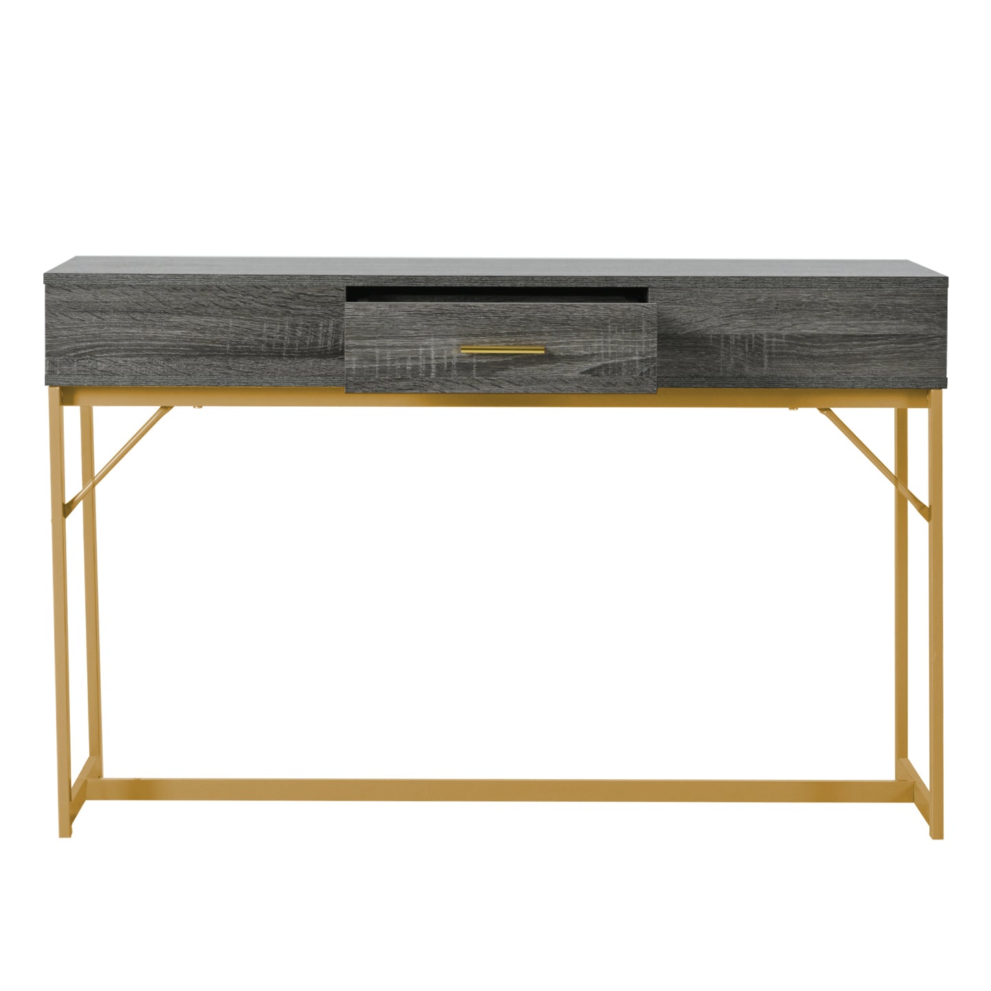 Konsolentisch,Flurtisch mit 2 Schublade ,Leichter Luxus-Stil Beistelltisch, Grau/Gold