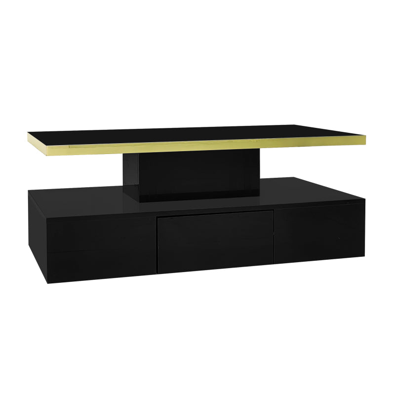 Couchtisch, Tisch mit Schubladen, Hochglanzlackierung, Beistelltisch mit zwei Ablageebenen. Mit LED-Licht