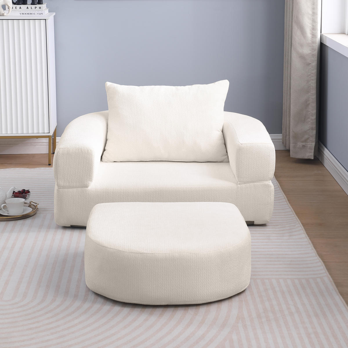 Modulares Sofa-Set Frottee (Terry Cloth), Sektionssofa Minimalistisch, Wohnzimmer Couchgarnitur, Umkehrbar, Beige
