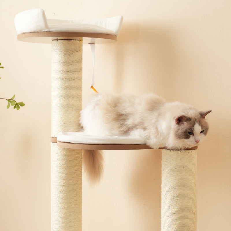Katzenkratzbaum mit XXL-Stamm, 3-stufige Plattformen, 1 Katzenhaus, herausnehmbare Matten und Kippschutz,Wasserdicht und feuchtigkeitsbeständig