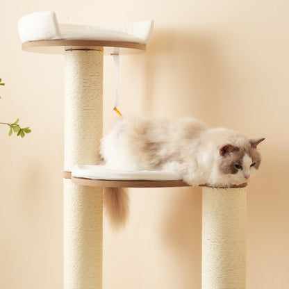 Katzenkratzbaum mit XXL-Stamm, 3-stufige Plattformen, 1 Katzenhaus, herausnehmbare Matten und Kippschutz,Wasserdicht und feuchtigkeitsbeständig