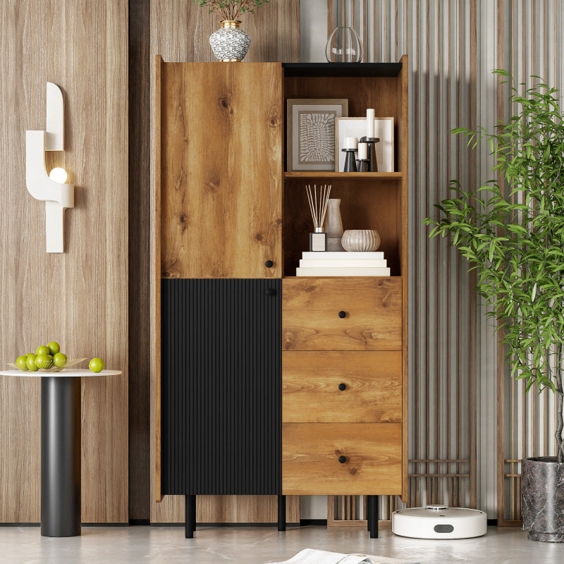 Sideboard - 160 cm hoch, modernes Sideboard mit zwei Türen, drei Schubladen und offenen Regalen