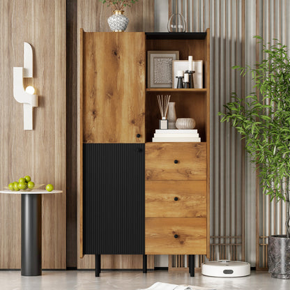 Sideboard - 160 cm hoch, modernes Sideboard mit zwei Türen, drei Schubladen und offenen Regalen