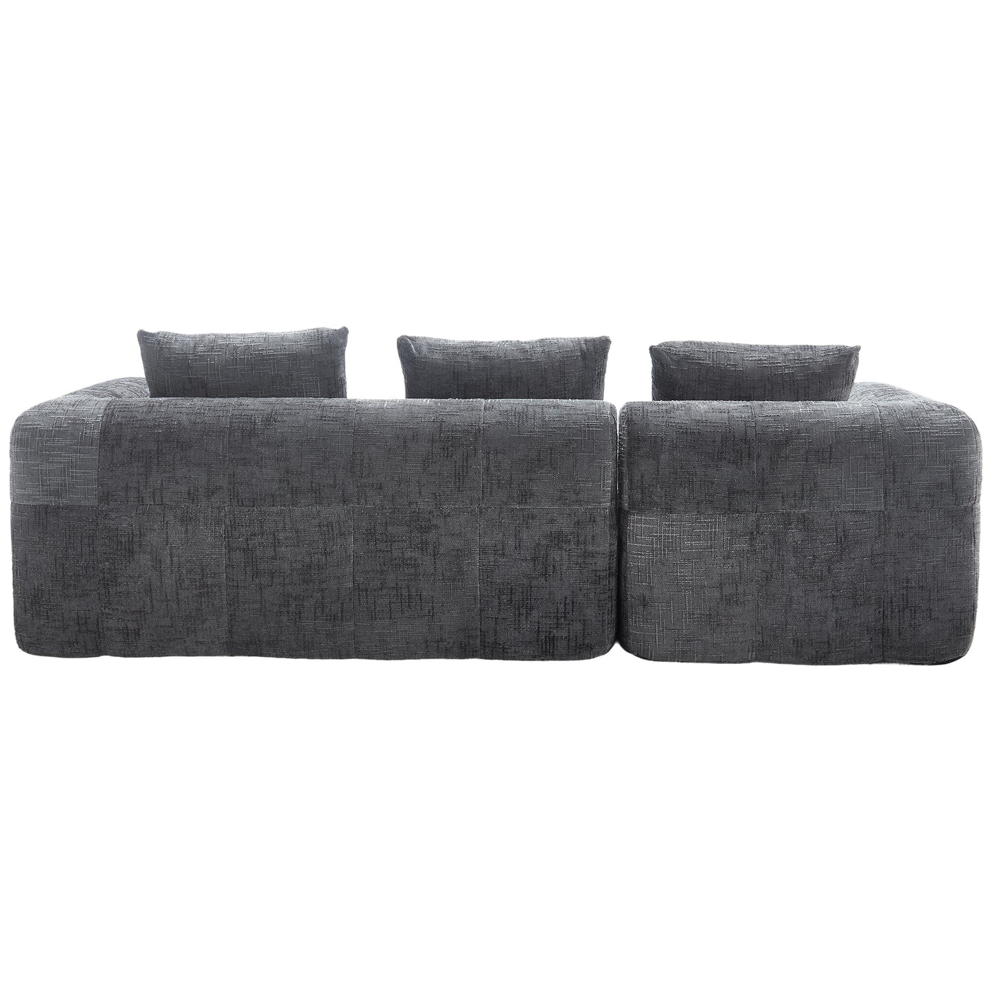 Modernes Sektionssofa, L-Sofa, 3-Sitzer-Sofa, keine Installation erforderlich, Chenille-Sofa mit Chaiselongue und Armlehnen, 3 Kissen, Seitentasche für Fernbedienung, Grau